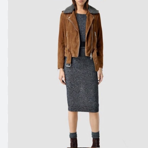 All Saints Plait Western Biker Suede Jacket-Women's US 6 - Picture 9 of 16